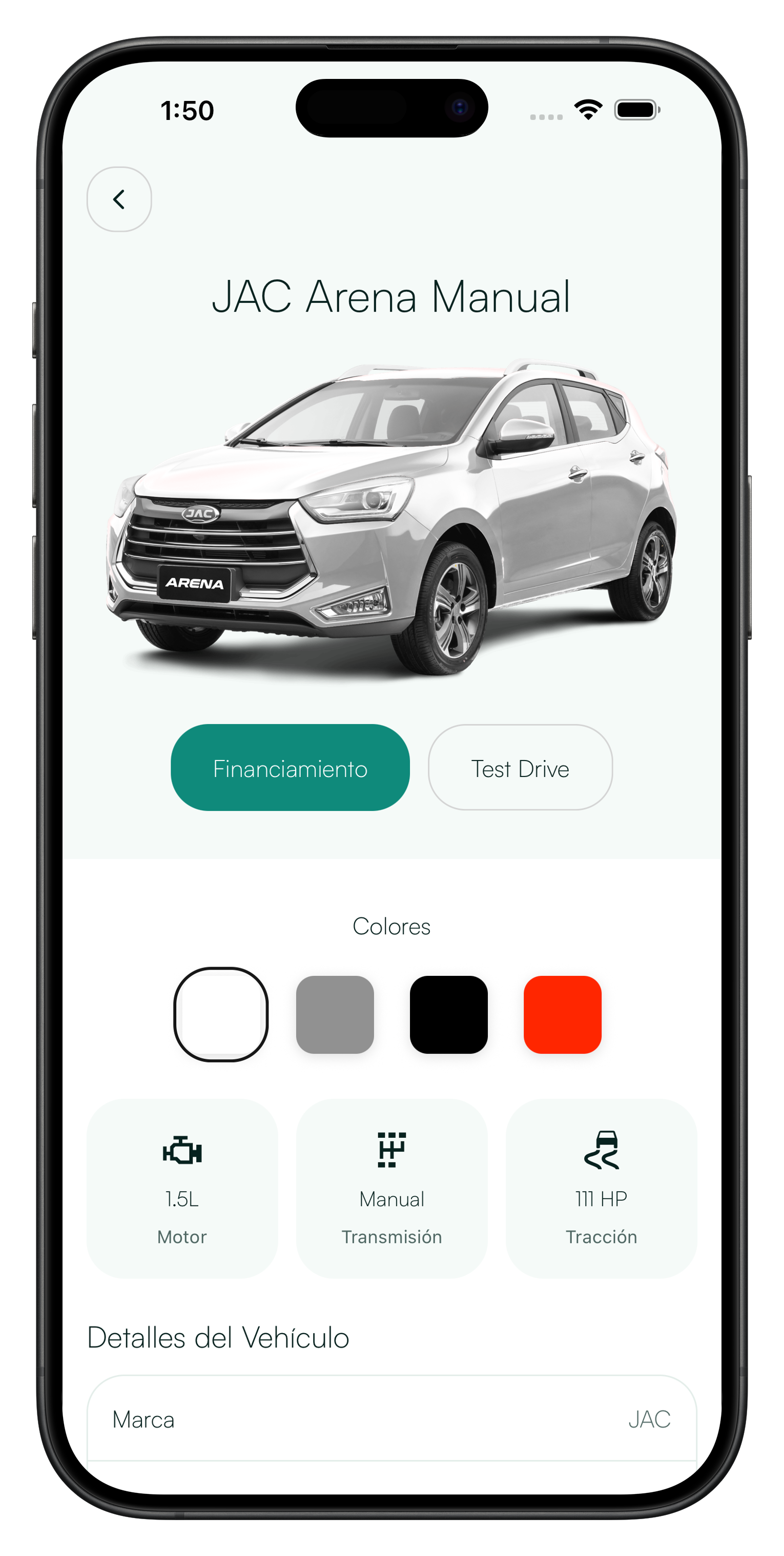 Vista del simulador de crédito Belfica en la app